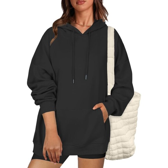 🆕 Women Black Pullover Sweatshirts Long Sleeve Fall Winter Coat Fleece Hoodies - Picture 1 of 6
